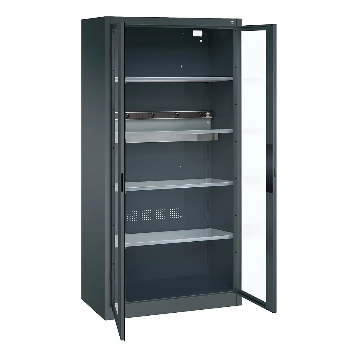 C+P Akkuladeschrank Acurado, abschließbar, mit Inneneinrichtung, B 930 x T 500 x H 1950 mm, Stahl, anthrazitgrau RAL 7016/anthrazitgrau RAL 7016