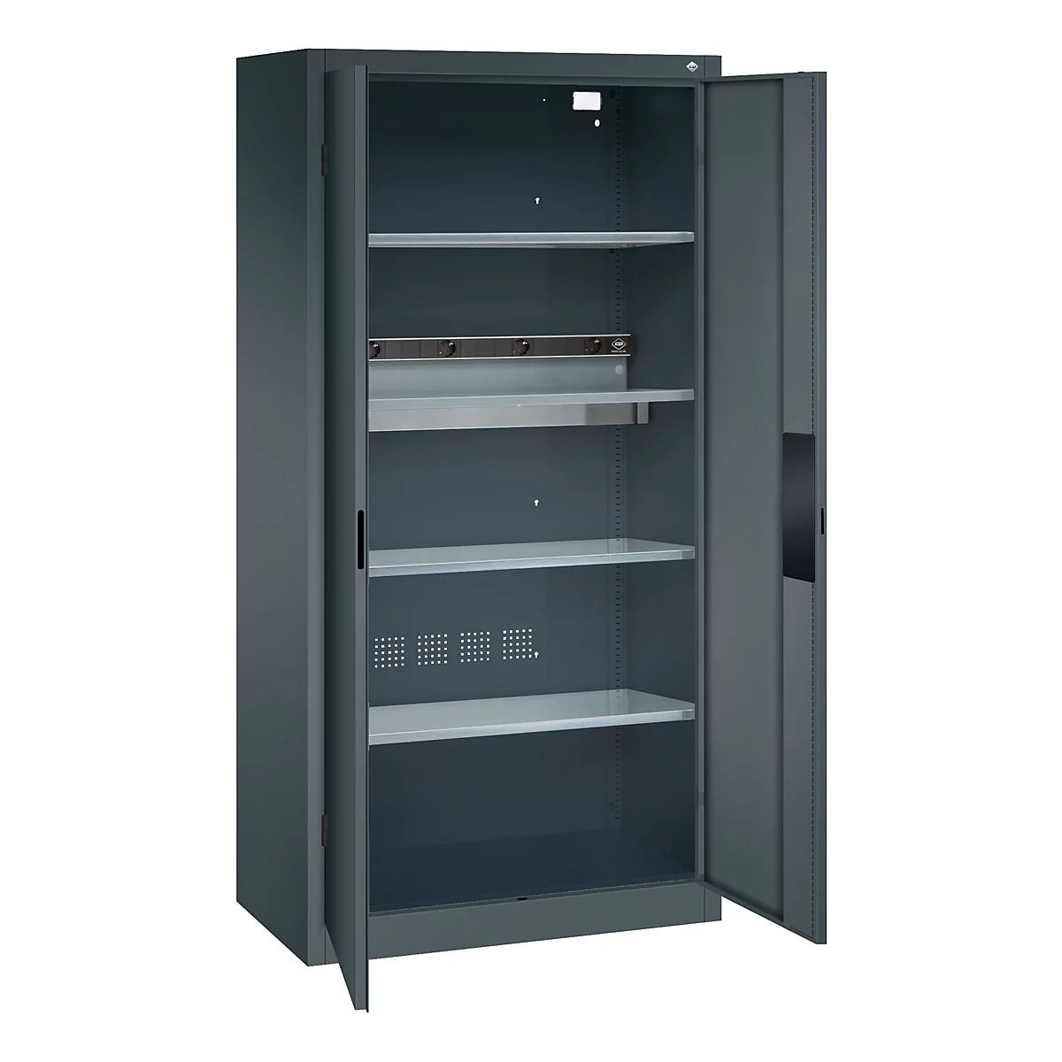 C+P Akkuladeschrank Acurado, abschließbar, mit Inneneinrichtung, B 930 x T 500 x H 1950 mm, Stahl, anthrazitgrau RAL 7016/anthrazitgrau RAL 7016