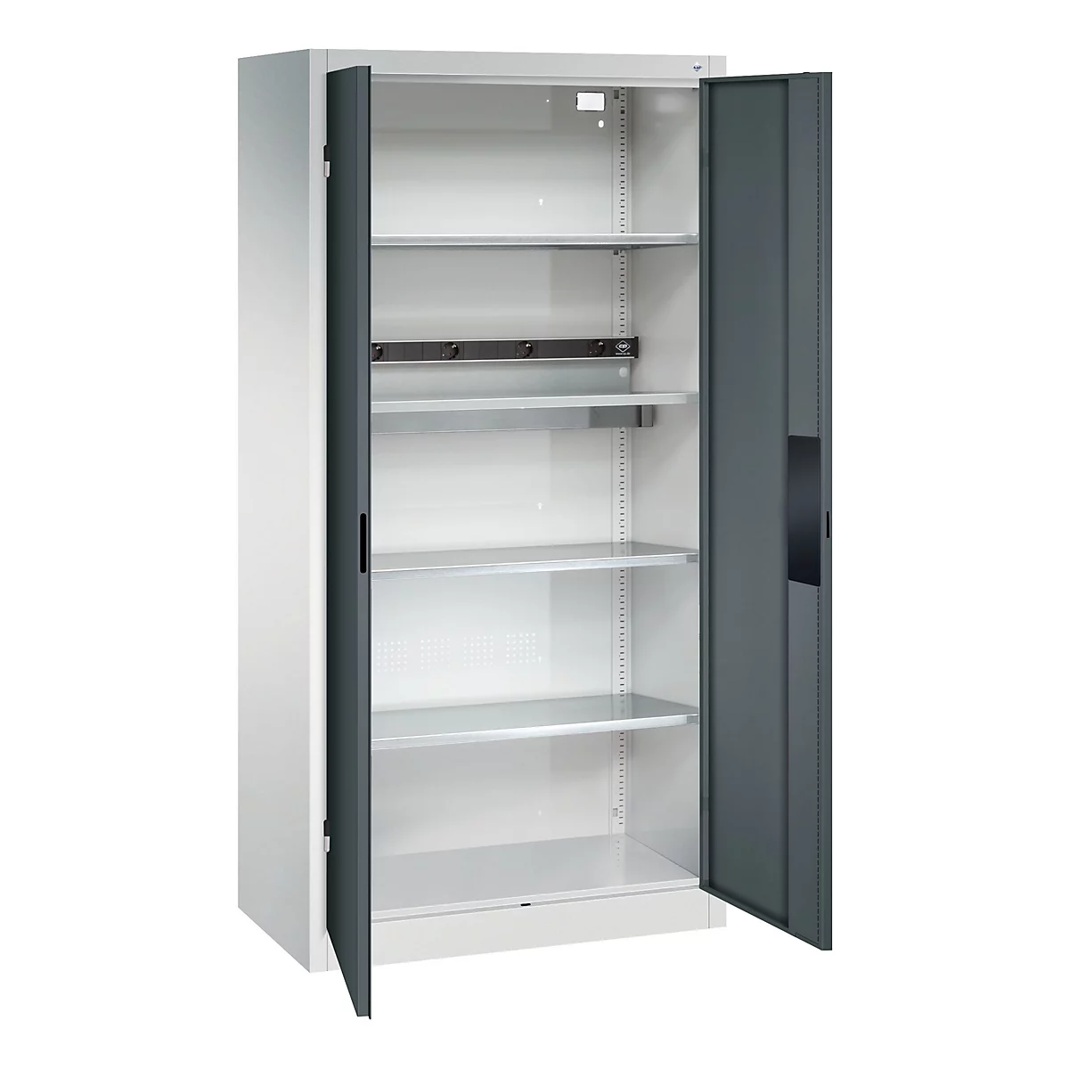 C+P Akkuladeschrank Acurado, abschließbar, mit Inneneinrichtung, B 930 x T 500 x H 1950 mm, Stahl, anthrazitgrau RAL 7016/lichtgrau RAL 7035