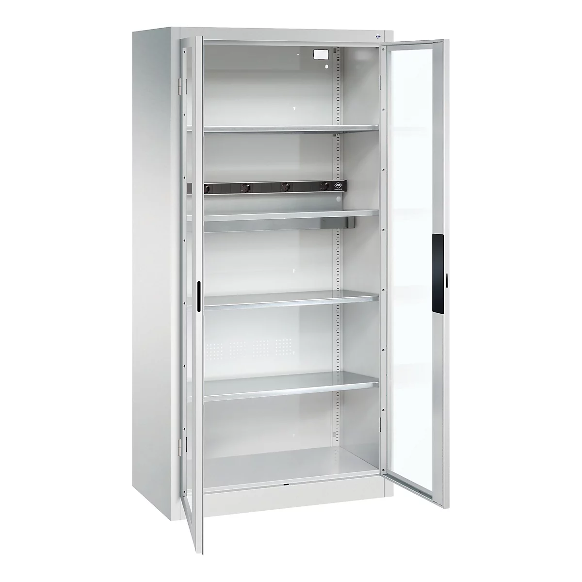 C+P Akkuladeschrank Acurado, abschließbar, mit Inneneinrichtung, B 930 x T 500 x H 1950 mm, Stahl, lichtgrau RAL 7035/lichtgrau RAL 7035