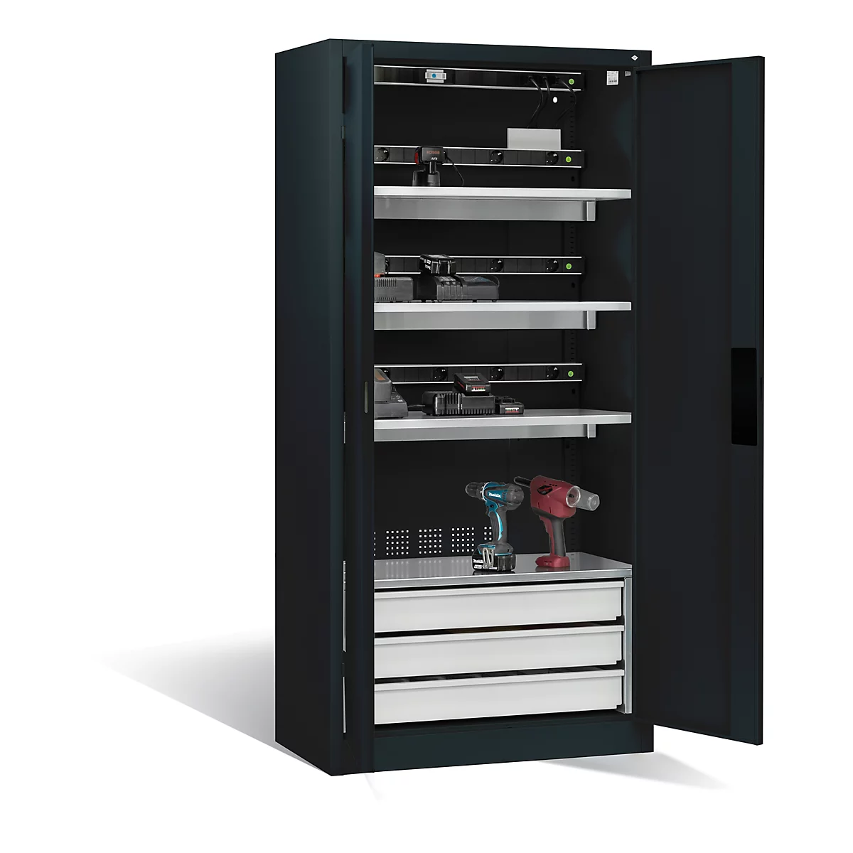 C+P Akkuladeschrank Comfort mit Vollblechtüren, H 1950 x B 930 x T 500 mm, Anthrazit