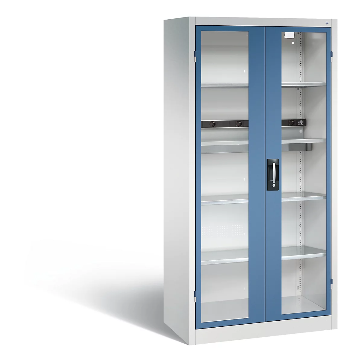 C+P Basic batterijlaadkast met acrylglas doorkijkvenster, H 1950 x B 930 x D 500 mm, lichtgrijs/blauw