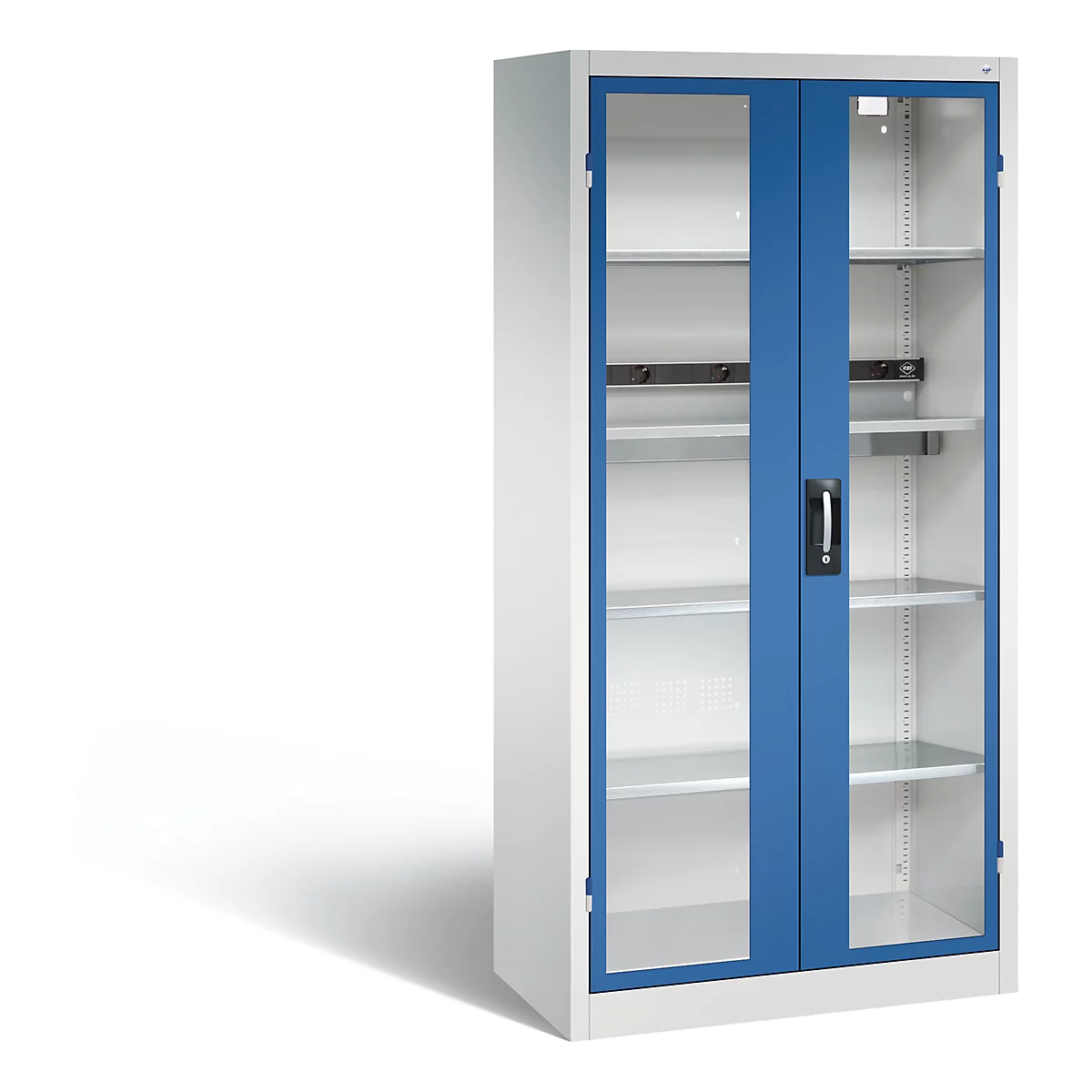 C+P Basic batterijlaadkast met acrylglas doorkijkvenster, H 1950 x B 930 x D 500 mm, lichtgrijs/ gentiaanblauw