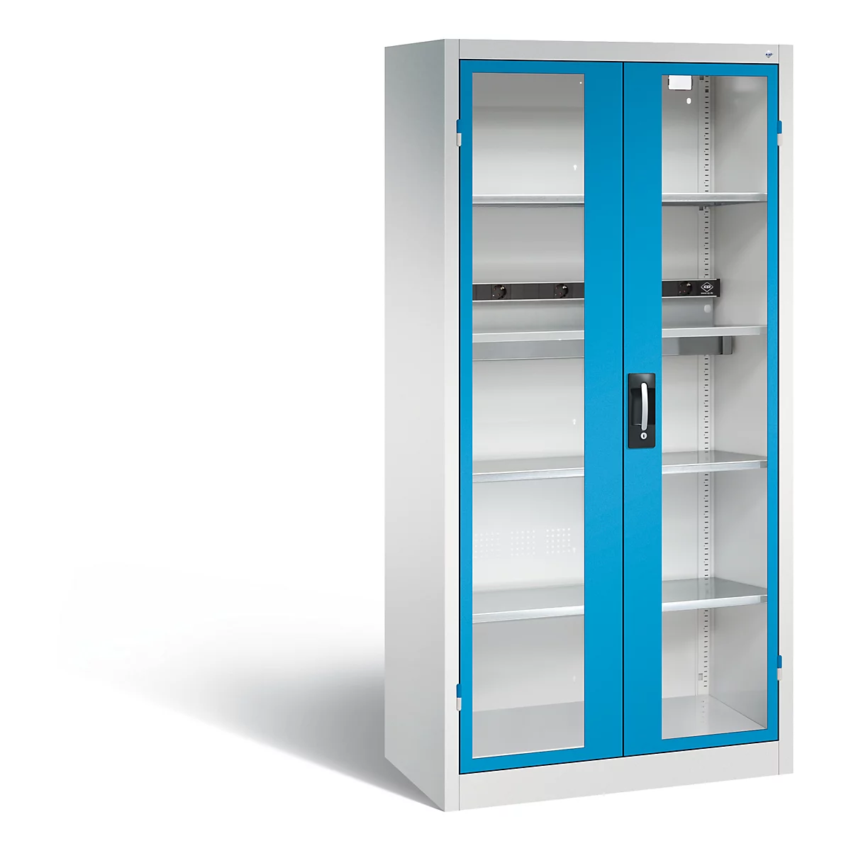 C+P Basic batterijlaadkast met acrylglas doorkijkvenster, H 1950 x B 930 x D 500 mm, lichtgrijs/lichtblauw