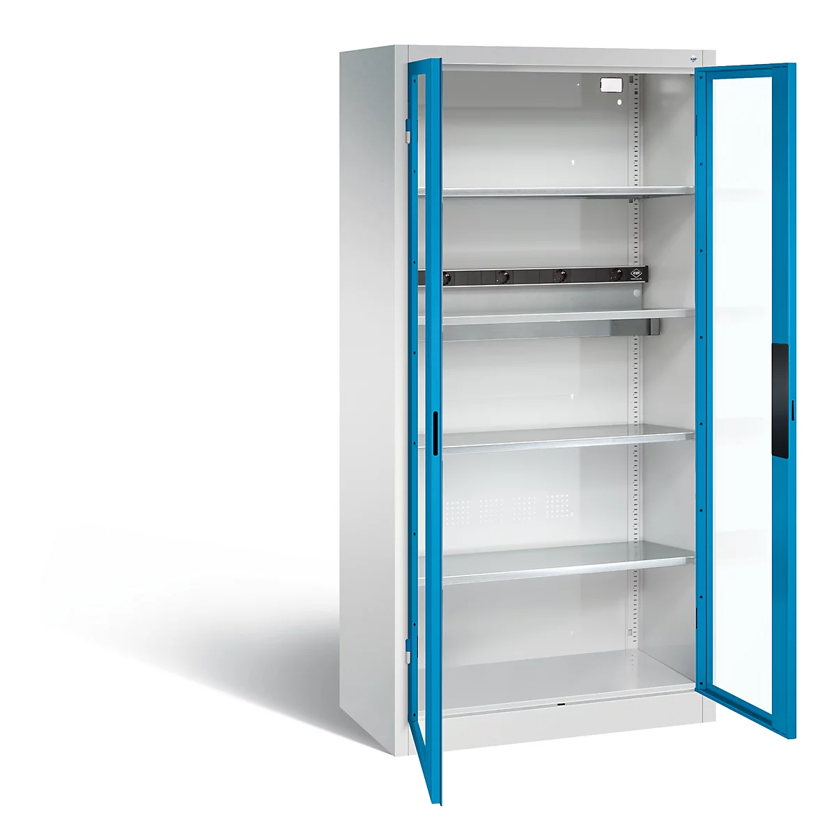 C+P Basic batterijlaadkast met acrylglas doorkijkvenster, H 1950 x B 930 x D 500 mm, lichtgrijs/lichtblauw