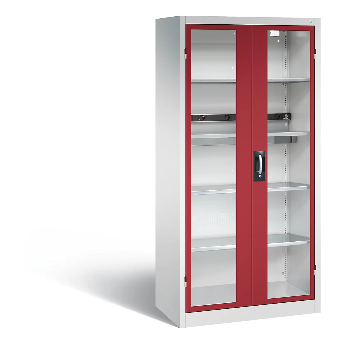 C+P Basic batterijlaadkast met acrylglas doorkijkvenster, H 1950 x B 930 x D 500 mm, lichtgrijs/roodbruin