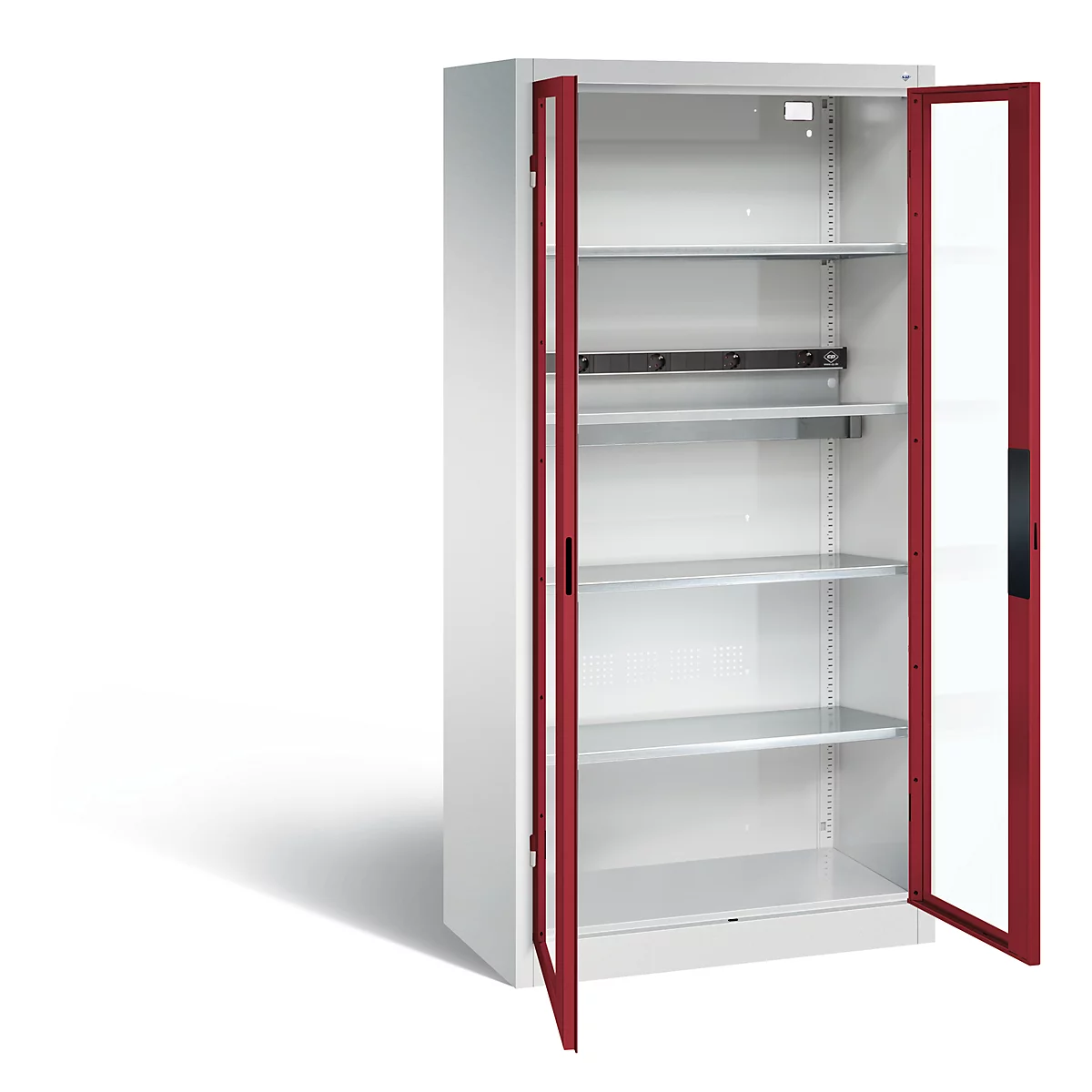C+P Basic batterijlaadkast met acrylglas doorkijkvenster, H 1950 x B 930 x D 500 mm, lichtgrijs/roodbruin
