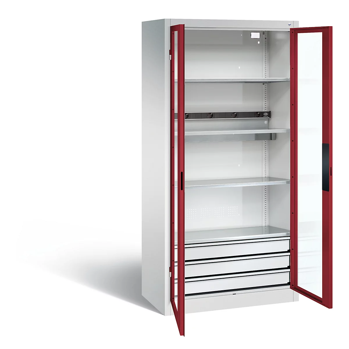 C+P Basic batterijlaadkast met acrylglas doorkijkvenster, H 1950 x B 930 x D 500 mm, lichtgrijs/roodbruin