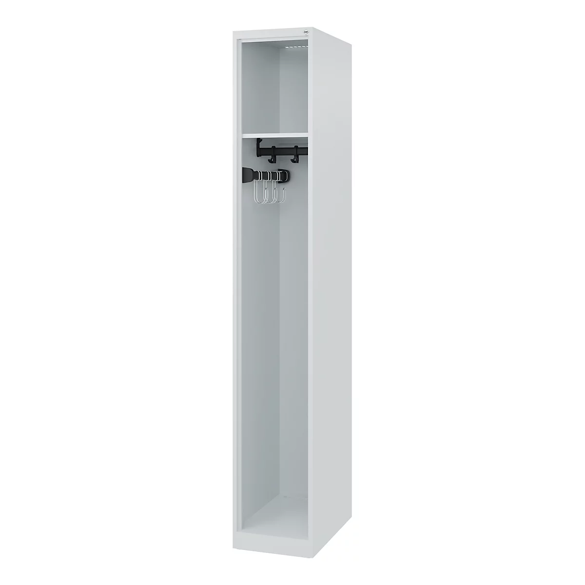 C+P brandweerkluis Evolo, model EXPERT, 1 compartiment, B 300 x D 500 x H 1850 mm, vloerglijders, lichtgrijs RAL 7035