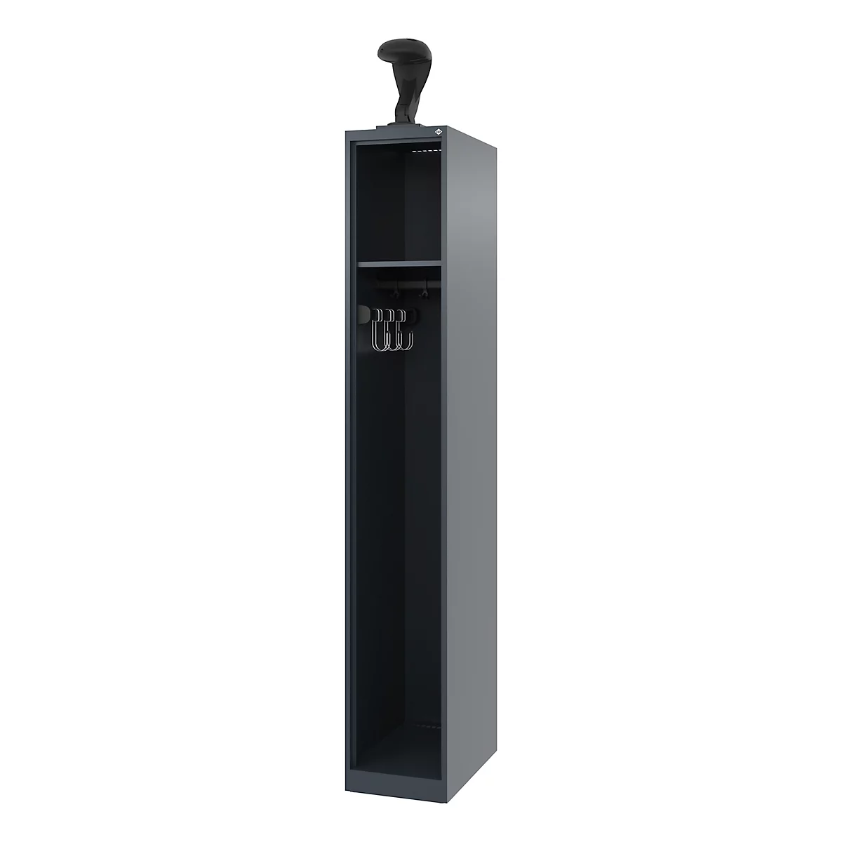 C+P Brandweerkluis Evolo, model EXPERT, 1 vak, B 300 x D 500 x H 1850 mm, vloerglijders, helmhouder, antracietgrijs RAL 7016