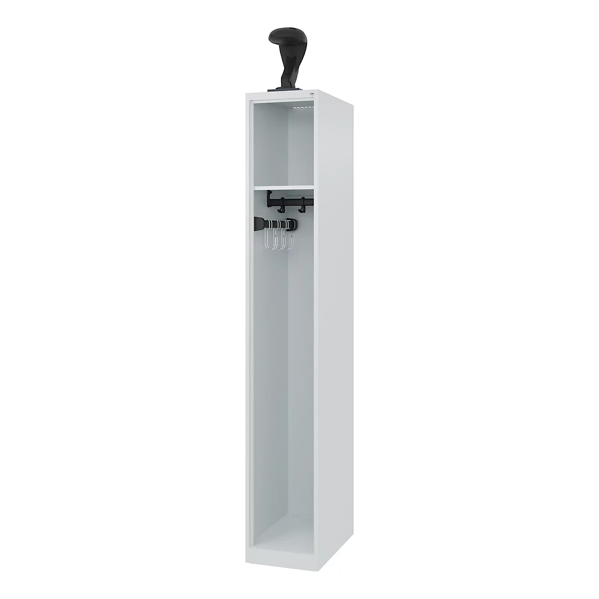 C+P brandweerkluis Evolo, model EXPERT, 1 vak, B 300 x D 500 x H 1850 mm, vloerglijders, helmhouder, lichtgrijs RAL 7035