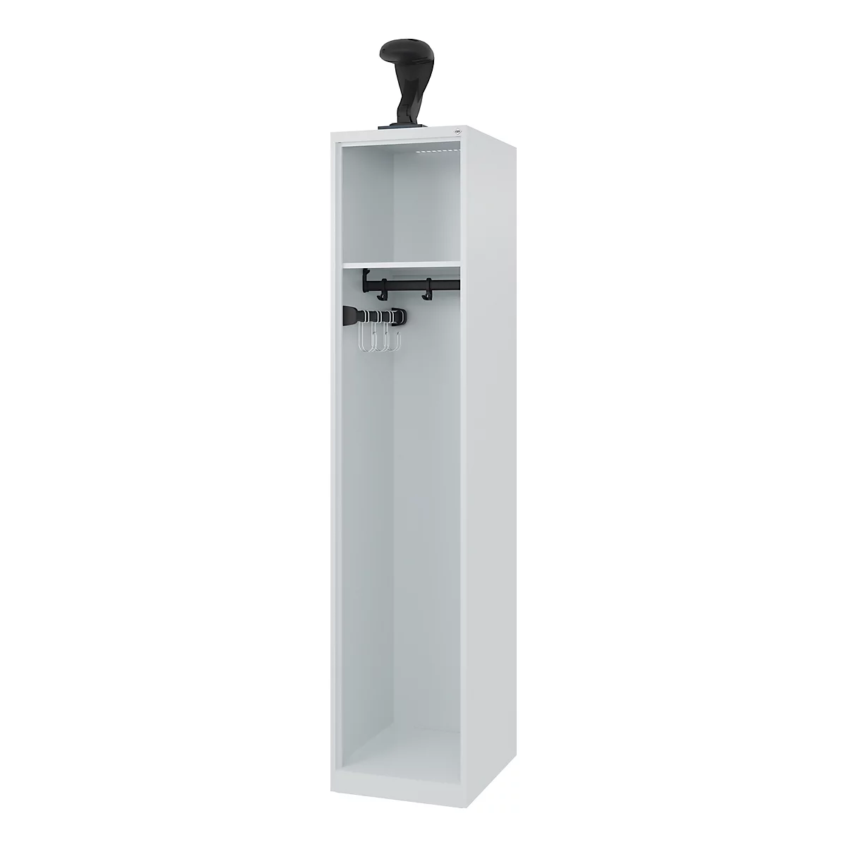 C+P Brandweerkluis Evolo, model EXPERT, 1 vak, B 400 x D 500 x H 1850 mm, vloerglijders, helmhouder, lichtgrijs RAL 7035