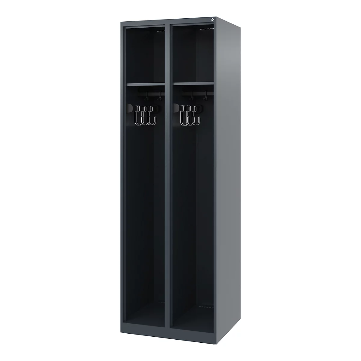 C+P Brandweerkluis Evolo, model EXPERT, 2 vakken, B 600 x D 500 x H 1850 mm, vloerglijders, antracietgrijs RAL 7016
