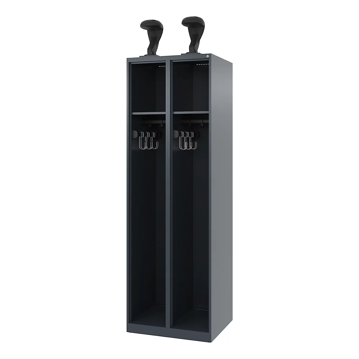 C+P Brandweerkluis Evolo, model EXPERT, 2 vakken, B 600 x D 500 x H 1850 mm, vloerglijders, helmhouder, antracietgrijs RAL 7016