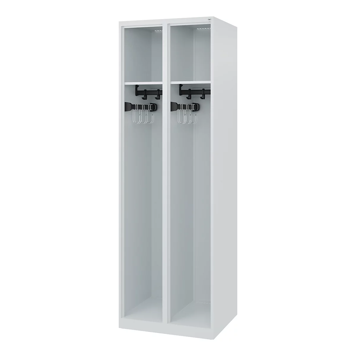 C+P Brandweerkluis Evolo, model EXPERT, 2 vakken, B 600 x D 500 x H 1850 mm, vloerglijders, lichtgrijs RAL 7035