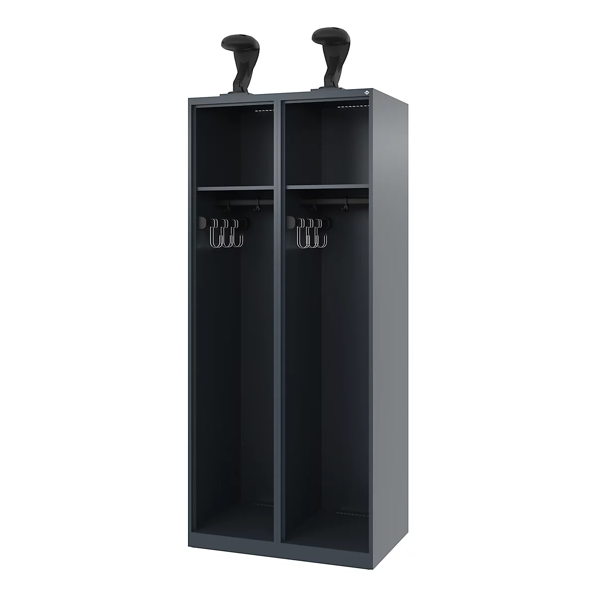 C+P brandweerkluis Evolo, model EXPERT, 2 vakken, B 800 x D 500 x H 1850 mm, vloerglijders, helmhouder, antracietgrijs RAL 7016