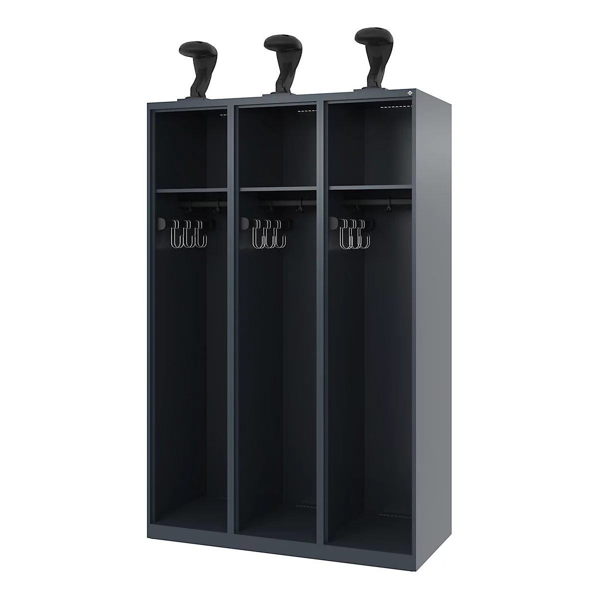 C+P brandweerkluis Evolo, model EXPERT, 3 vakken, B 1200 x D 500 x H 1850 mm, vloerglijders, helmhouder, antracietgrijs RAL 7016