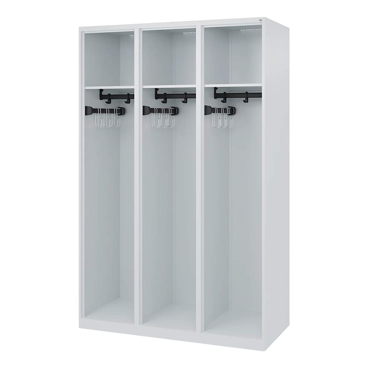 C+P brandweerkluis Evolo, model EXPERT, 3 vakken, B 1200 x D 500 x H 1850 mm, vloerglijders, lichtgrijs RAL 7035
