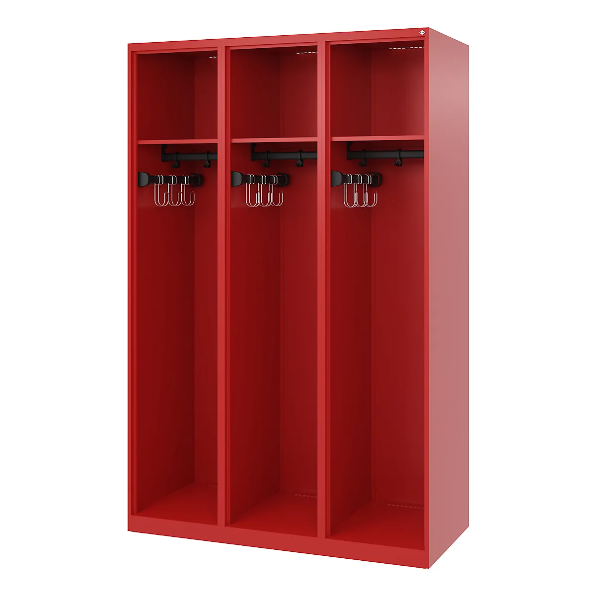 C+P brandweerkluis Evolo, model EXPERT, 3 vakken, B 1200 x D 500 x H 1850 mm, vloerglijders, vuurrood RAL 3000