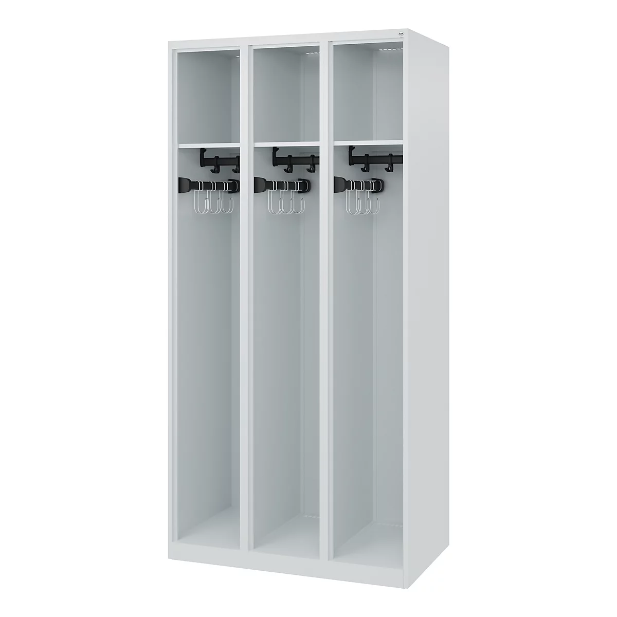 C+P Brandweerkluis Evolo, model EXPERT, 3 vakken, B 900 x D 500 x H 1850 mm, vloerglijders, lichtgrijs RAL 7035