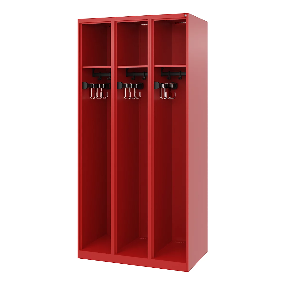 C+P brandweerkluis Evolo, model EXPERT, 3 vakken, B 900 x D 500 x H 1850 mm, vloerglijders, vuurrood RAL 3000