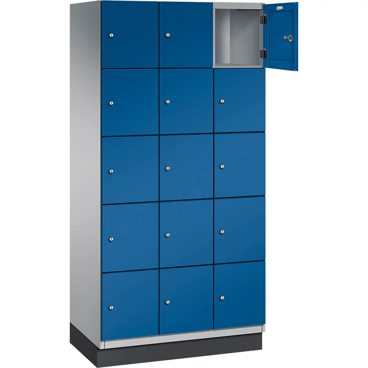 Blauwe locker met open deur.