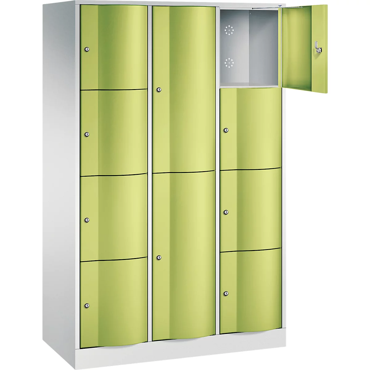 C+P combikast Resisto, 3 vakken, 10 vakken, B 1148 x D 540 x H 1950 mm, lichtgrijs/kleedgroen