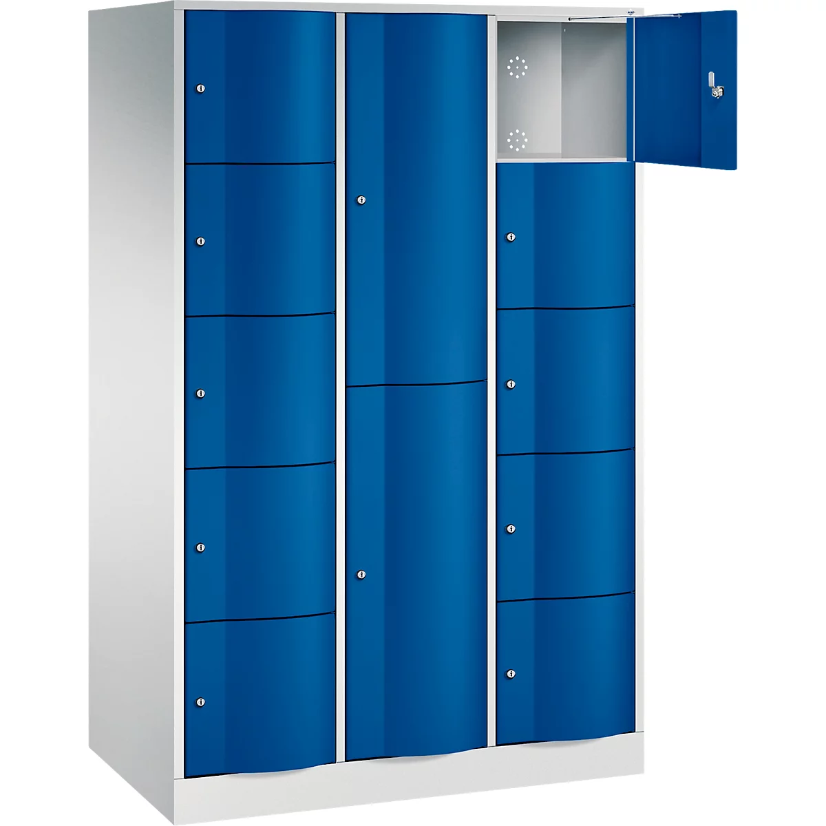 C+P combikast Resisto, 3 vakken, 12 vakken, B 1148 x D 640 x H 1950 mm, lichtgrijs/gentiaanblauw