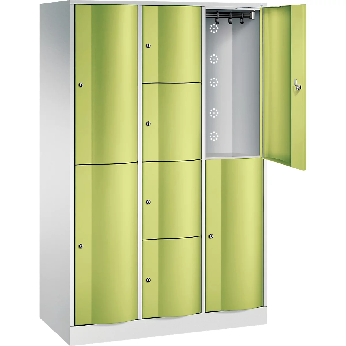 C+P combikast Resisto, 3 vakken, 8 vakken, B 1148 x D 540 x H 1950 mm, lichtgrijs/kleedgroen