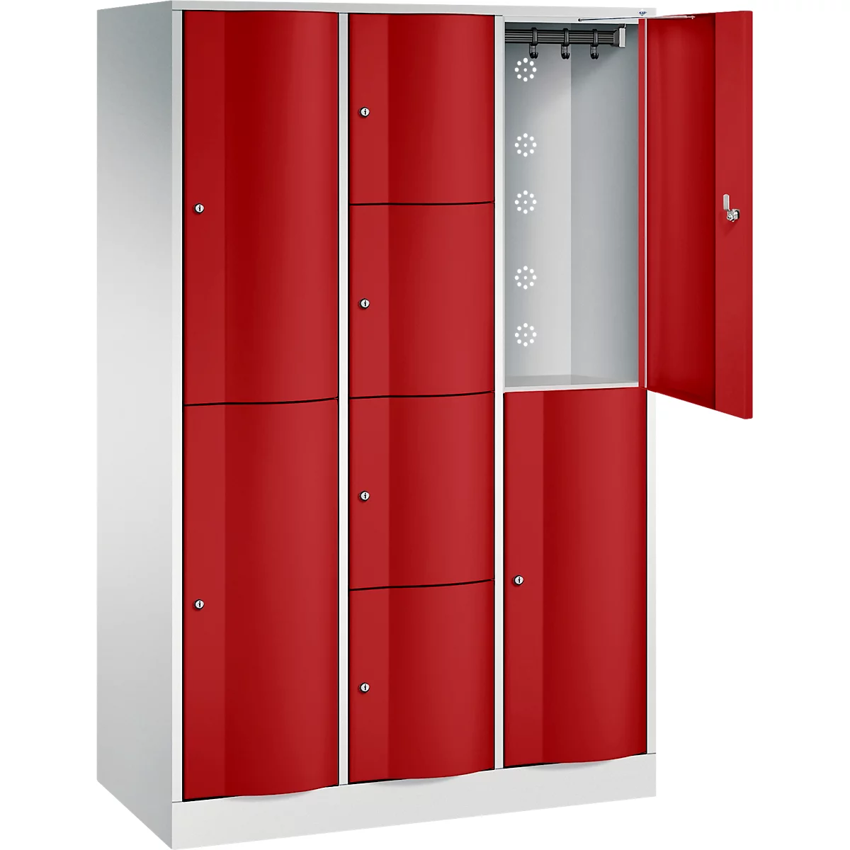 C+P combikast Resisto, 3 vakken, 8 vakken, B 1148 x D 540 x H 1950 mm, lichtgrijs/ruinrood