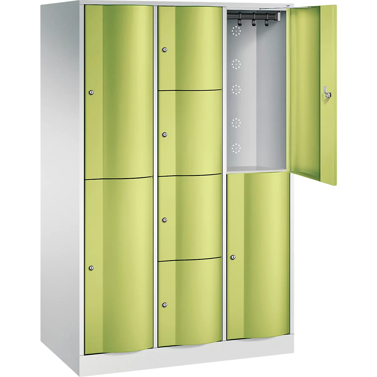 C+P combikast Resisto, 3 vakken, 8 vakken, B 1148 x D 640 x H 1950 mm, lichtgrijs/kleedgroen