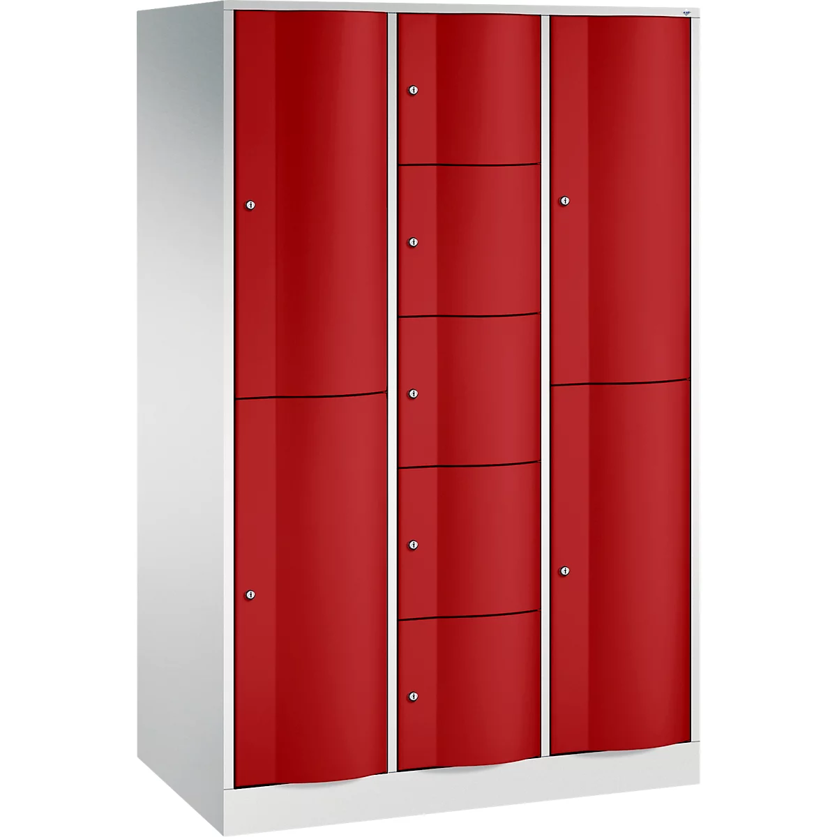 C+P combikast Resisto, 3 vakken, 9 vakken, B 1148 x D 640 x H 1950 mm, lichtgrijs/ruinrood