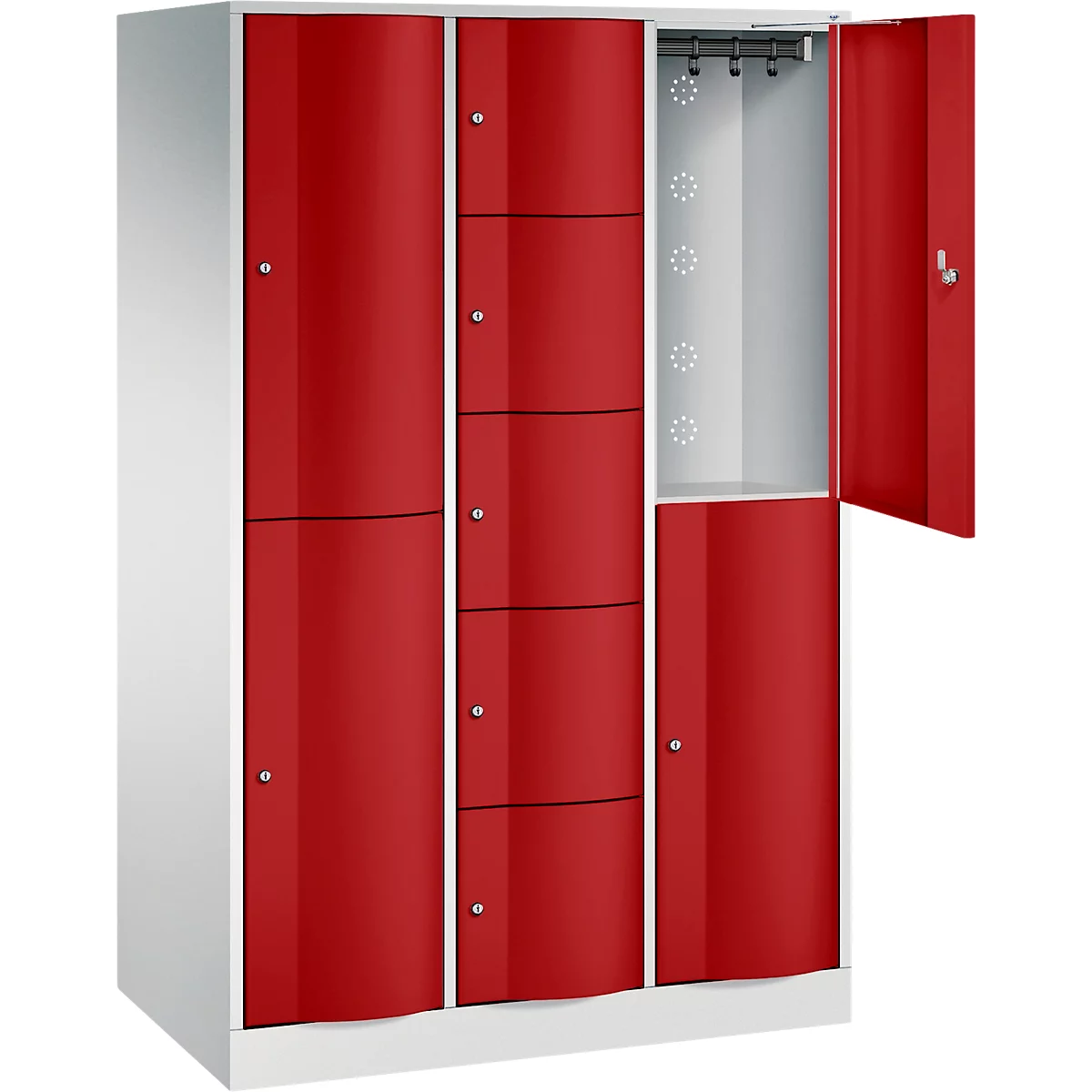 C+P combikast Resisto, 3 vakken, 9 vakken, B 1148 x D 640 x H 1950 mm, lichtgrijs/ruinrood