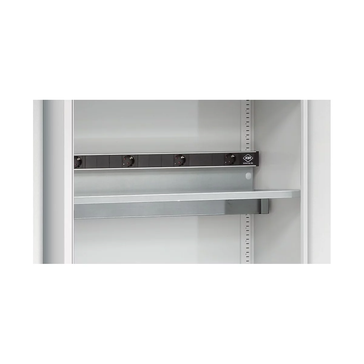C+P Elektro-Einlegeboden, für die Akkuladeschränke Serie Acurado, bis 70 kg, mit 5-facher Steckdosenleiste + Wanne, B 925 x T 452 mm, Stahl verzinkt