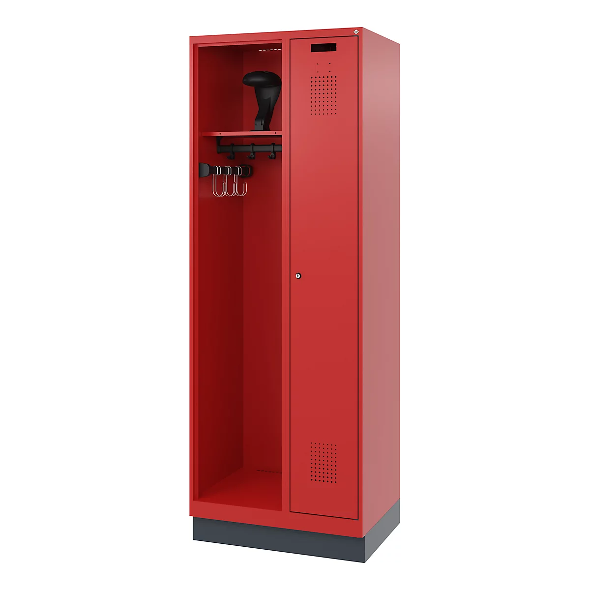 C+P Evolo brandweerkast, model KOMBI, 2 compartimenten, H 1950 x B 700 x D 500 mm, sokkel, vuurrood RAL 3000