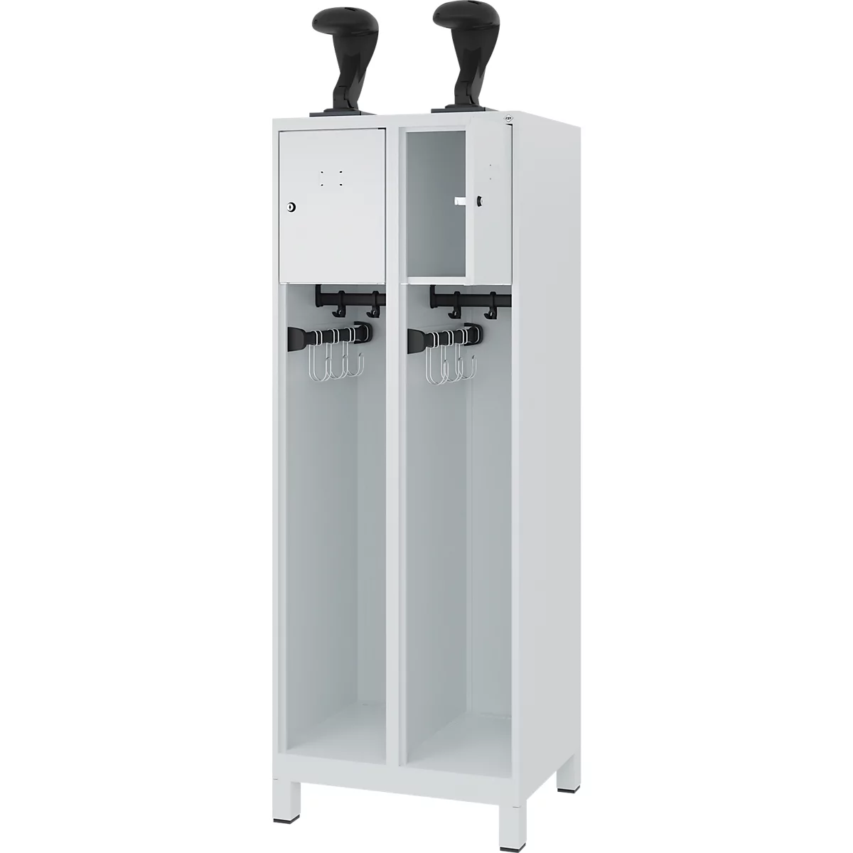 C+P Evolo brandweerkast, model YOUNGSTER, 2 compartimenten, H 1630 x B 600 x D 500 mm, poten, lichtgrijs RAL 7035