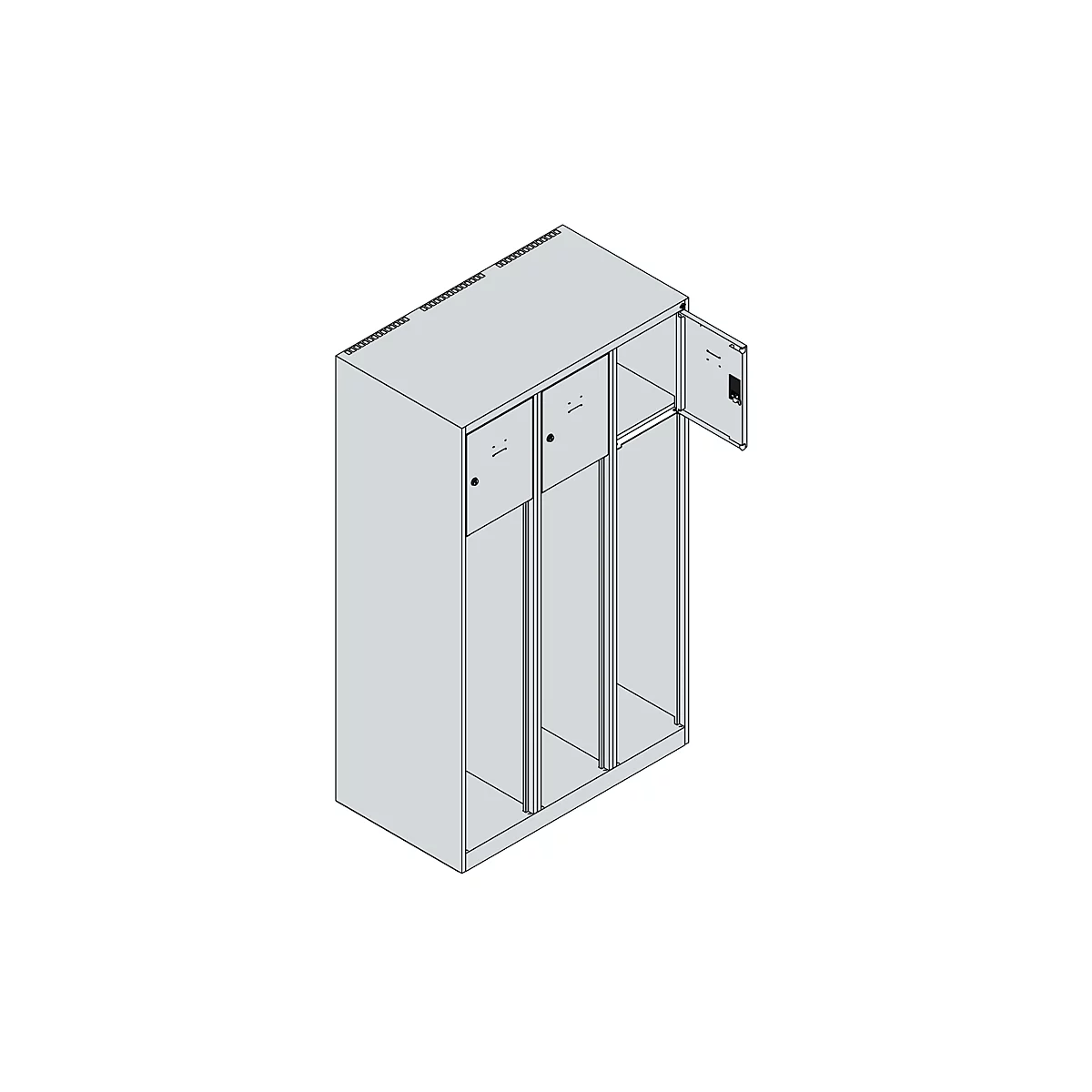 C+P Evolo brandweerkast, model YOUNGSTER, 3 compartimenten, H 1630 x B 900 x D 500 mm, poten, lichtgrijs RAL 7035