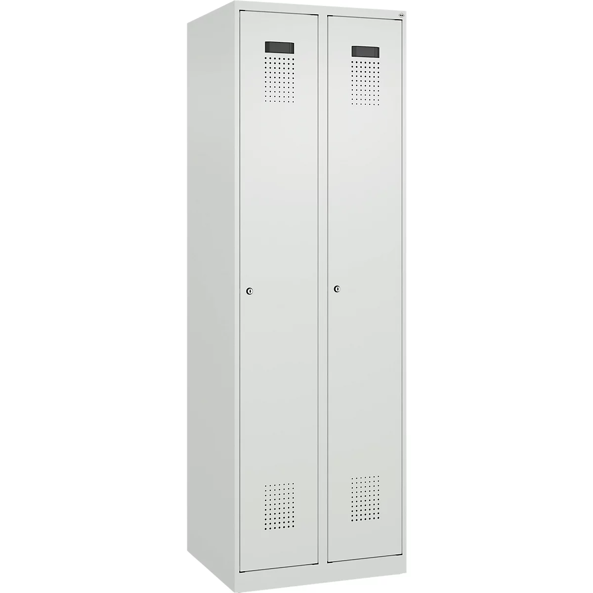 C+P Evolo Plus kledingkast, 2 vakken, rechts scharnierend, cilinderslot, soft-close, B 600 x D 500 x H 1850 mm, lichtgrijs/lichtgrijs