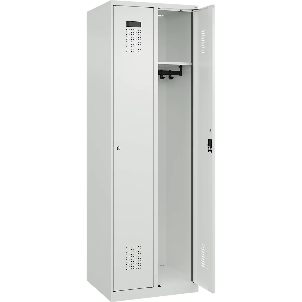 C+P Evolo Plus kledingkast, 2 vakken, rechts scharnierend, cilinderslot, soft-close, B 600 x D 500 x H 1850 mm, lichtgrijs/lichtgrijs