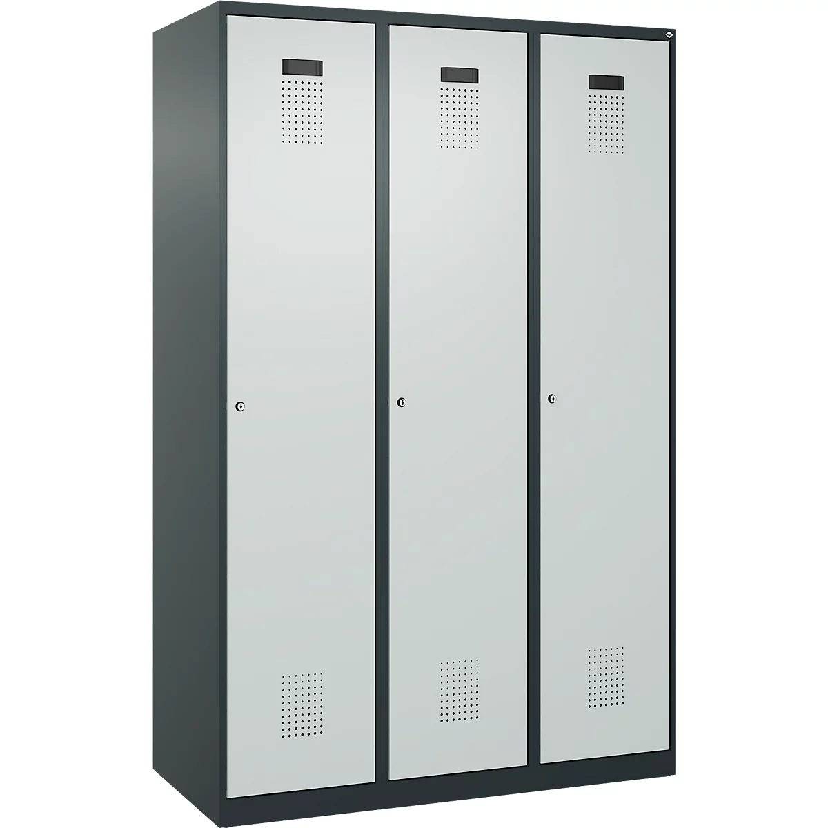 C+P Evolo Plus kledingkast, 3 vakken, 400 mm breed, cilinderslot, soft-close, B 1.200 x D 500 x H 1.850 m, antracietgrijs/lichtgrijs