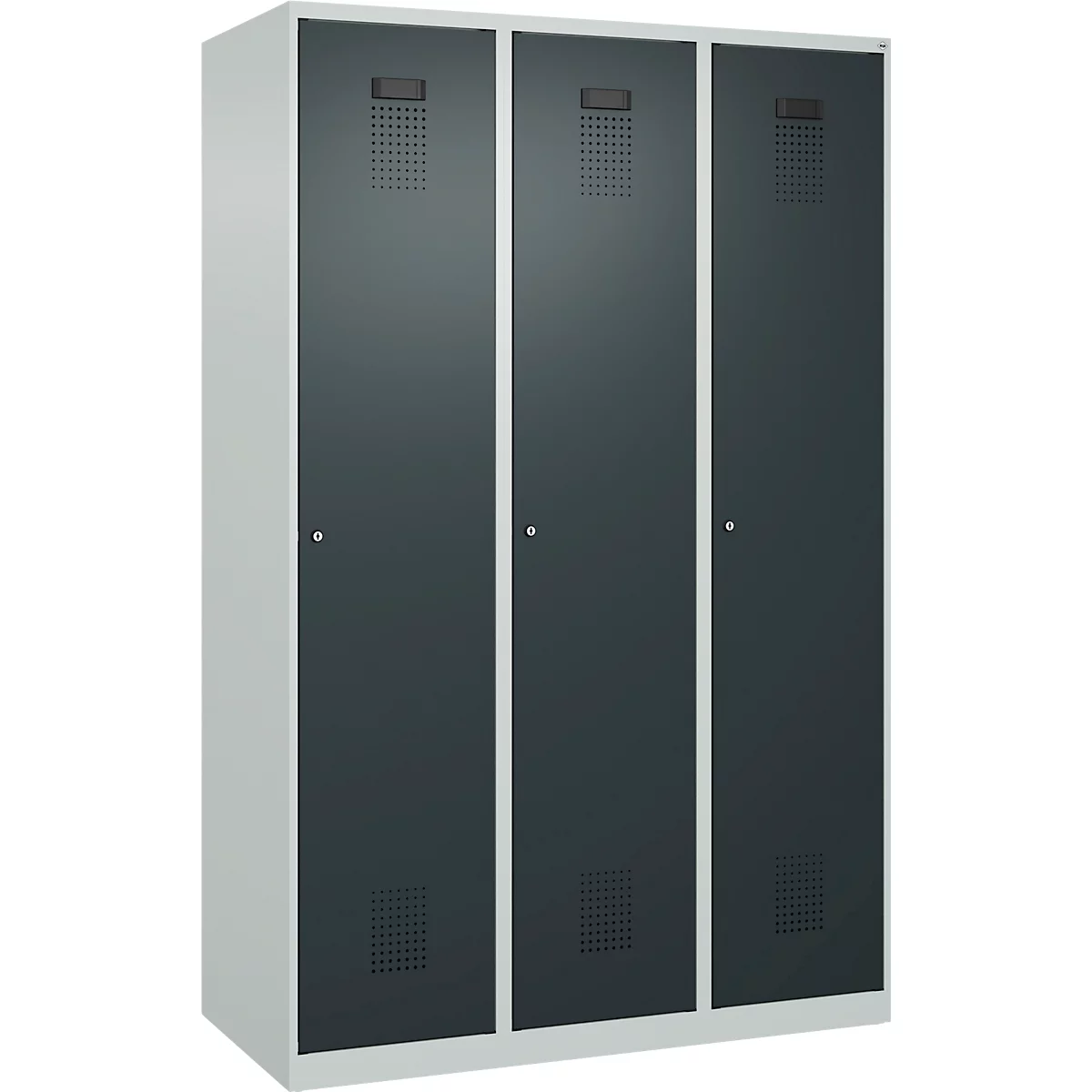 C+P Evolo Plus kledingkast, 3 vakken, 400 mm breed, cilinderslot, soft-close, B 1.200 x D 500 x H 1.850 m, lichtgrijs/antracietgrijs