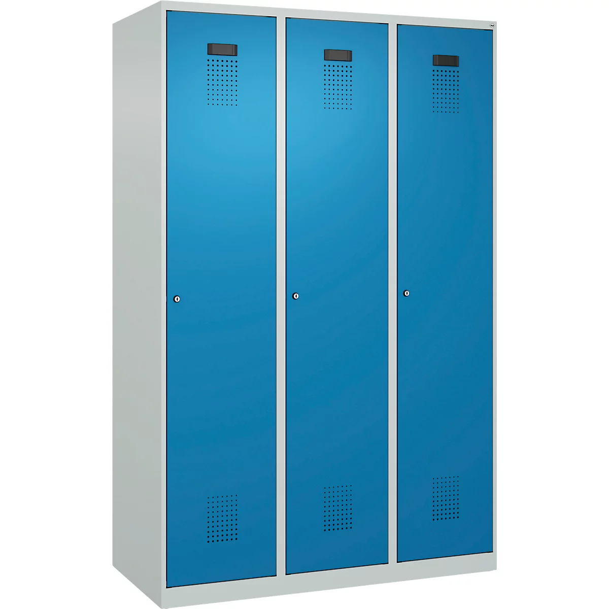 C+P Evolo Plus kledingkast, 3 vakken, 400 mm breed, cilinderslot, soft-close, B 1.200 x D 500 x H 1.850 m, lichtgrijs/lichtblauw