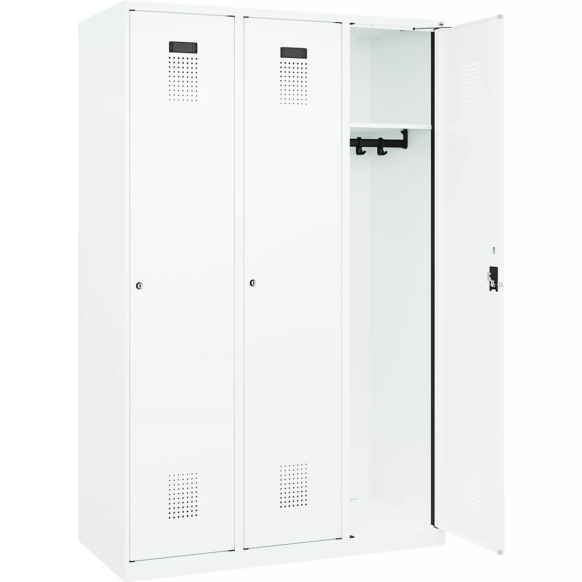 C+P Evolo Plus kledingkast, 3 vakken, 400 mm breed, cilinderslot, soft-close, B 1.200 x D 500 x H 1.850 m, verkeerswit/verkeerswit