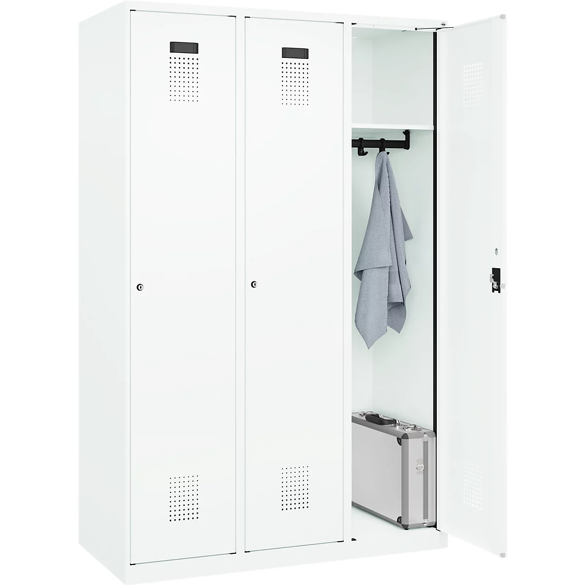 C+P Evolo Plus kledingkast, 3 vakken, 400 mm breed, cilinderslot, soft-close, B 1.200 x D 500 x H 1.850 m, verkeerswit/verkeerswit