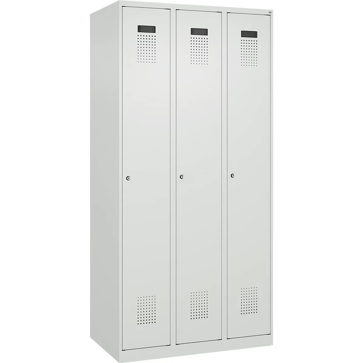 C+P Evolo Plus kledingkast, 3 vakken, rechts scharnierend, cilinderslot, B 900 x D 500 x H 1850 mm, lichtgrijs/lichtgrijs