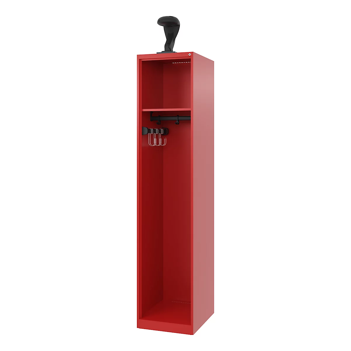 C+P Feuerwehrspind Evolo, Modell EXPERT, 1 Abteil, B 400 x T 500 x H 1850 mm, Bodengleiter, Helmhalter, feuerrot RAL 3000