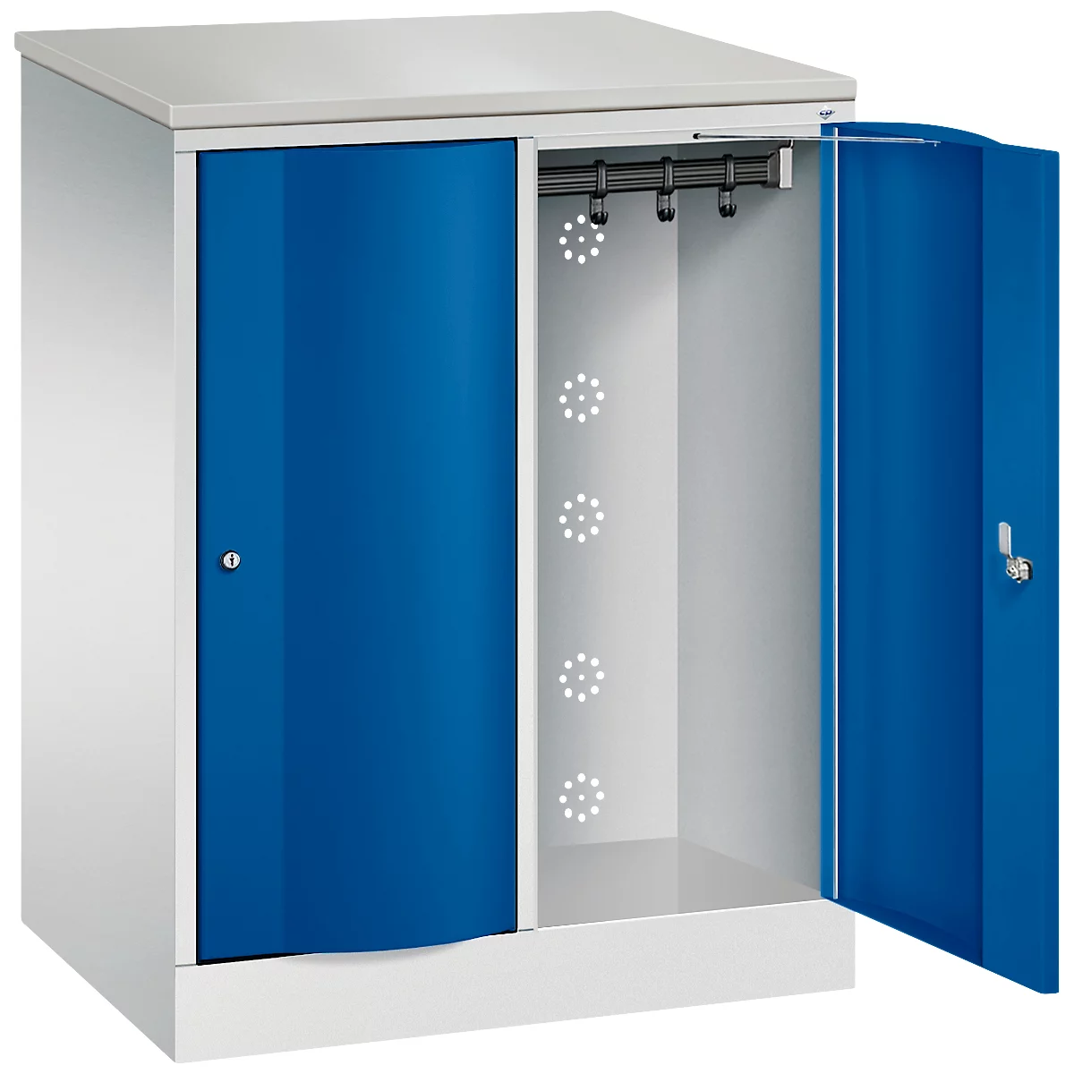 C+P Garderobekast Resisto, 2 vakken, 2 legborden, B 772 x D 540 x H 1077 mm, lichtgrijs/gentiaanblauw