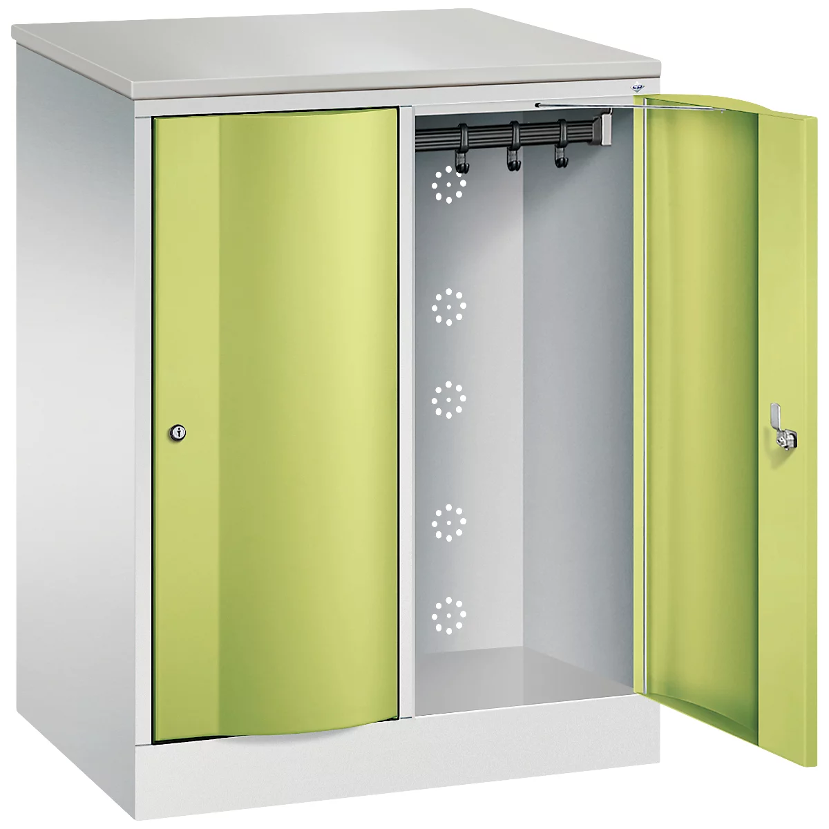 C+P Garderobekast Resisto, 2 vakken, 2 legborden, B 772 x D 540 x H 1077 mm, lichtgrijs/kleedgroen