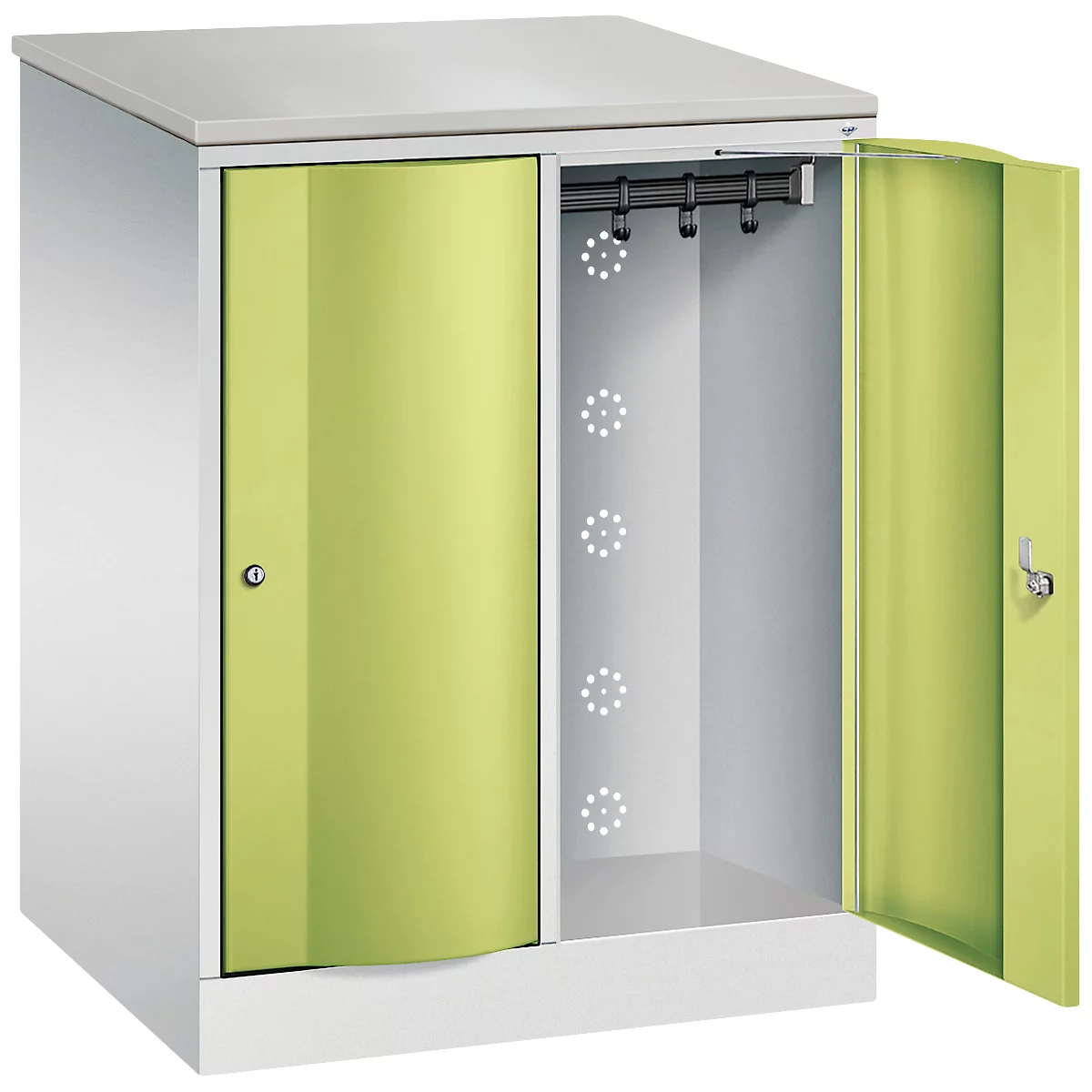 C+P Garderobekast Resisto, 2 vakken, 2 legborden, B 772 x D 640 x H 1077 mm, lichtgrijs/kleedgroen