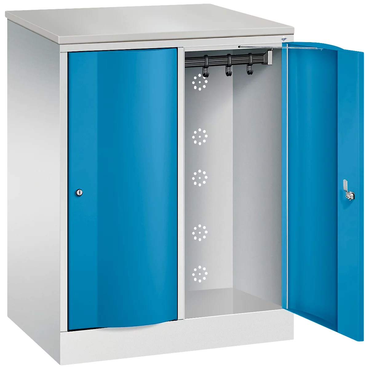 C+P Garderobekast Resisto, 2 vakken, 2 legplanken, B 772 x D 540 x H 1077 mm, lichtgrijs/lichtblauw